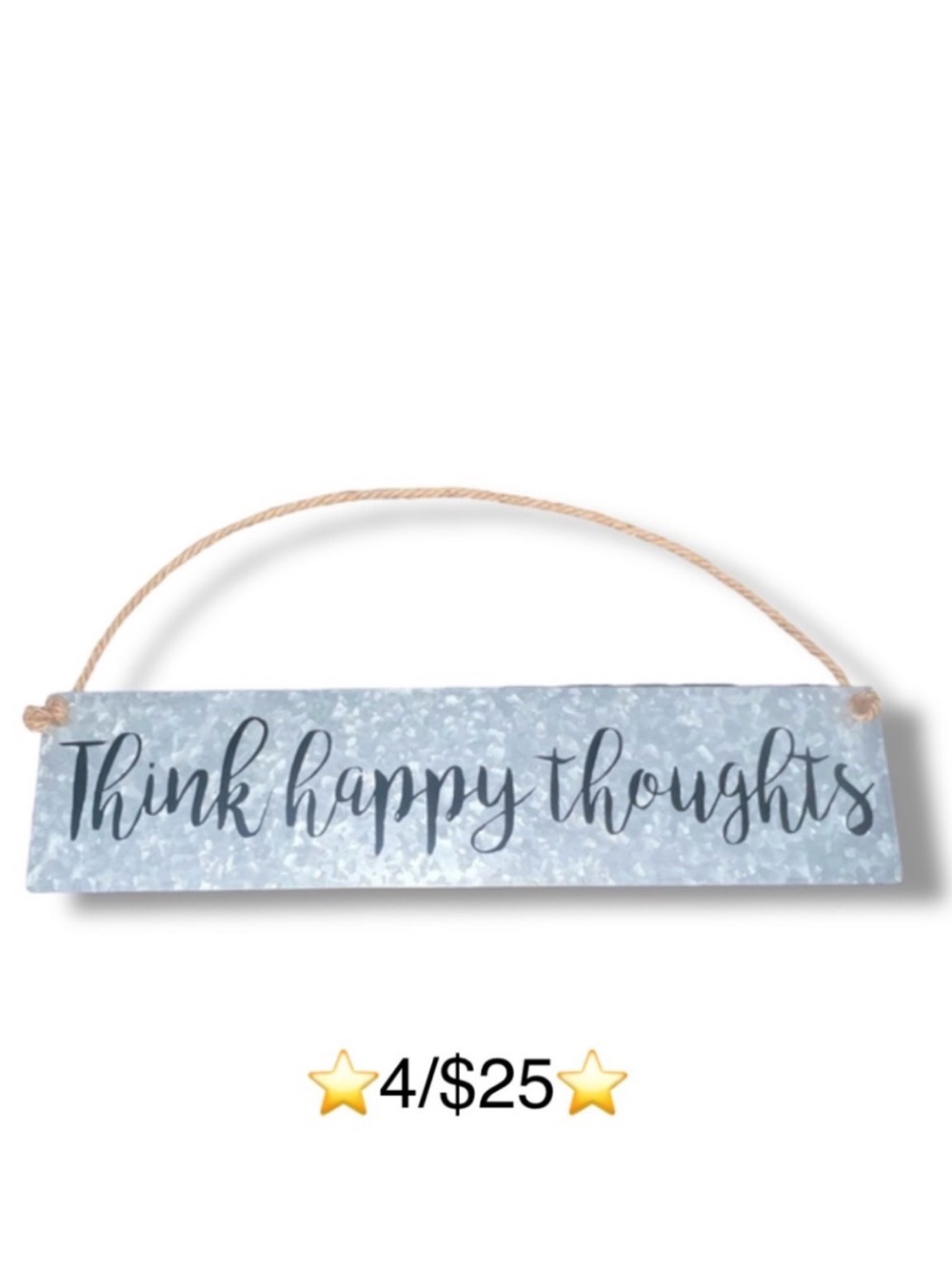 Think Happy Thoughts Metal Wall Hanging Farmhouse Style Wall Decor Accent Sign